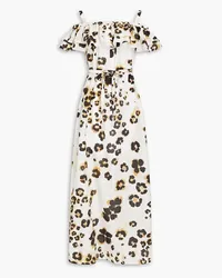 Moschino Cold-shoulder leopard-print cotton and silk-blend voile maxi dress - Neutral Neutral