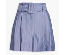 Artis belted pleated striped twill shorts - Blue