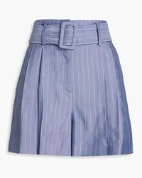 Sandro Belted pleated striped twill shorts - Blue Blue