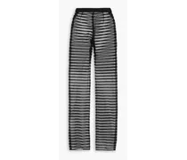 Striped flocked mesh straight-leg pants - Black