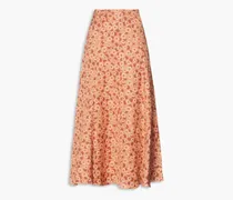 Pascaline floral-print twill midi skirt - Orange