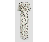 Vida ruffled printed silk-georgette maxi dress - White