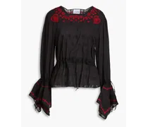 Embroidered cotton-mousseline blouse - Black