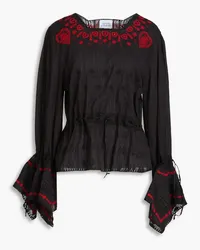 Hayley Menzies Embroidered cotton-mousseline blouse - Black Black