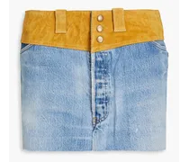 Suede-paneled denim mini skirt - Blue