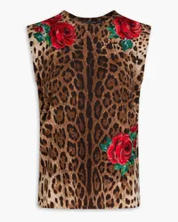 Dolce & Gabbana Floral-appliquéd leopard-print wool top - Animal print Animal