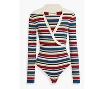 Ime wrap-effect striped ribbed-knit bodysuit - Multicolor