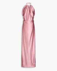 COSTARELLOS Draped satin-crepe halterneck gown - Pink Pink