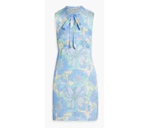 Nico pussy-bow floral-print satin mini dress - Blue