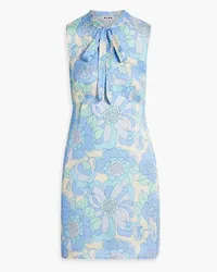 RIXO Nico pussy-bow floral-print satin mini dress - Blue Blue