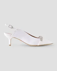 Malone Souliers Beau 45 crystal-embellished grosgrain slingback pumps - White White