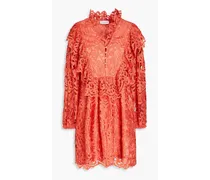 Elise ruffled guipure lace mini shirt dress - Orange