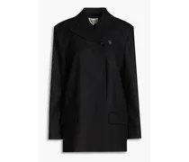 Double-breasted wool-blend twill blazer - Black