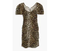 Ruched leopard-print cotton mini dress - Animal print