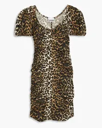 Ganni Ruched leopard-print cotton mini dress - Animal print Animal