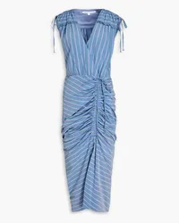 Veronica Beard Teagan ruched striped poplin midi dress - Blue Blue