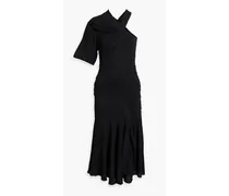 One-sleeve gathered crepe midi dress - Black