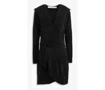 Wrap-effect draped metallic knitted mini dress - Black