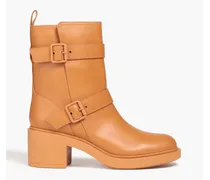 Buckled leather ankle boots - Brown