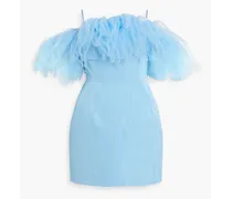 Strapless tulle and cotton-blend moire mini dress - Blue