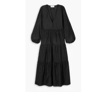 Tiered cotton and silk-blend poplin maxi dress - Black