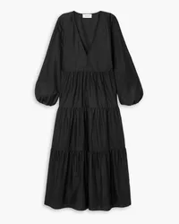 Matteau Tiered cotton-poplin maxi dress - Black Black