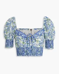 Alice + Olivia Alice Olivia - Crawford cropped floral-print broderie anglaise cotton top - Blue Blue