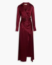 NICHOLAS Wrap-effect snake-print silk-satin gown - Burgundy Burgundy