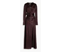 Electra belted wrap-effect silk-satin maxi dress - Burgundy
