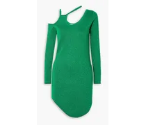 Asymmetric cutout metallic knitted mini dress - Green