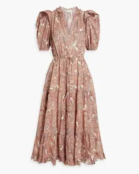 Ulla Johnson Ava gathered printed cotton-blend midi dress - Neutral Neutral