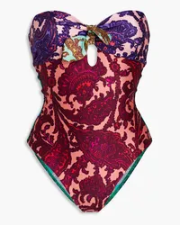 Zimmermann Cutout paisley-print bandeau swimsuit - Pink Pink