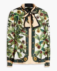 Dolce & Gabbana Pussy-bow printed silk-twill blouse - Green Green