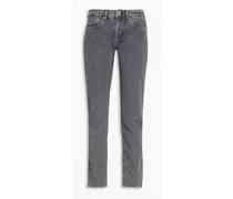 Acid-wash low-rise slim-leg jeans - Gray