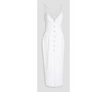 Button-embellished pleated crepe midi dress - White
