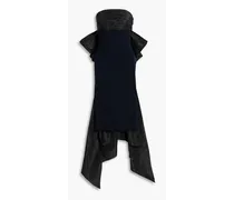 Strapless bow-embellished silk-taffeta and stretch-knit dress - Blue