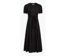 Frankie belted tiered cotton-blend midi dress - Black