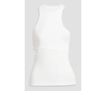 Cutout layered ribbed cotton-blend jersey tank - White