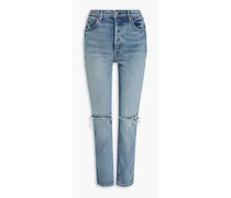 Karolina distressed high-rise slim-leg jeans - Blue
