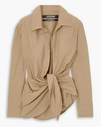 Jacquemus Bahia knotted draped twill shirt - Neutral Neutral