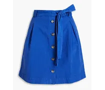 Belted cotton and linen-blend mini skirt - Blue