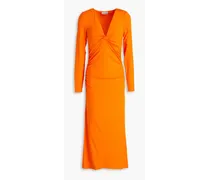 Twisted jersey midi dress - Orange