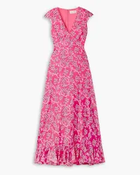 Saloni Emma ruffled printed cotton and silk-blend maxi dress - Pink Pink