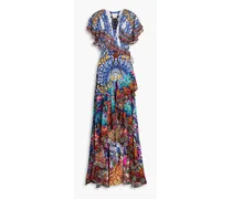 Ruffled printed silk crepe de chine wrap dress - Multicolor