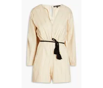 Wrap-effect pinstriped twill playsuit - Neutral