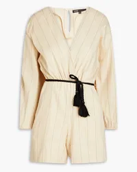 Maje Wrap-effect pinstriped twill playsuit - Neutral Neutral