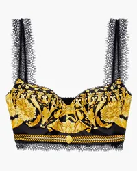 Versace Lace-trimmed printed silk-twill bralette - Yellow Yellow