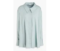 Oversized cotton and silk-blend twill shirt - Blue
