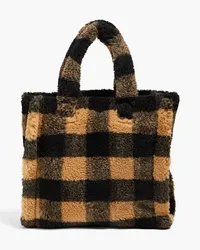 STAND Lolita checked faux fur tote - Brown Brown