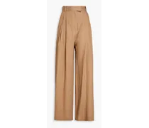 Molly pleated linen wide-leg pants - Brown